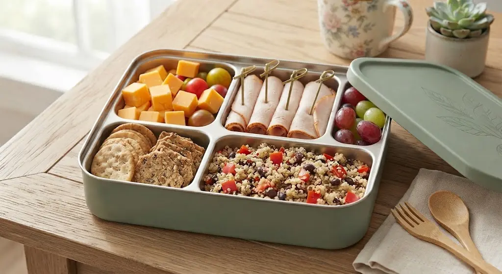 Bento Box (Cheese, Crackers, Grapes, Turkey)